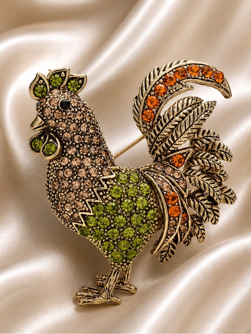 Vintage Hazel Rooster Luxe Crystal Brooch